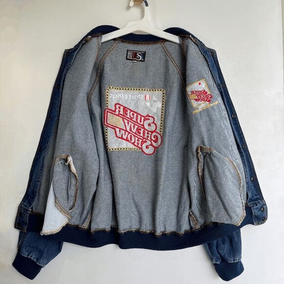 Vintage 90s Super Chevy Show Embroidered Denim Jacket Unisex LG USA - Picture 6 of 9